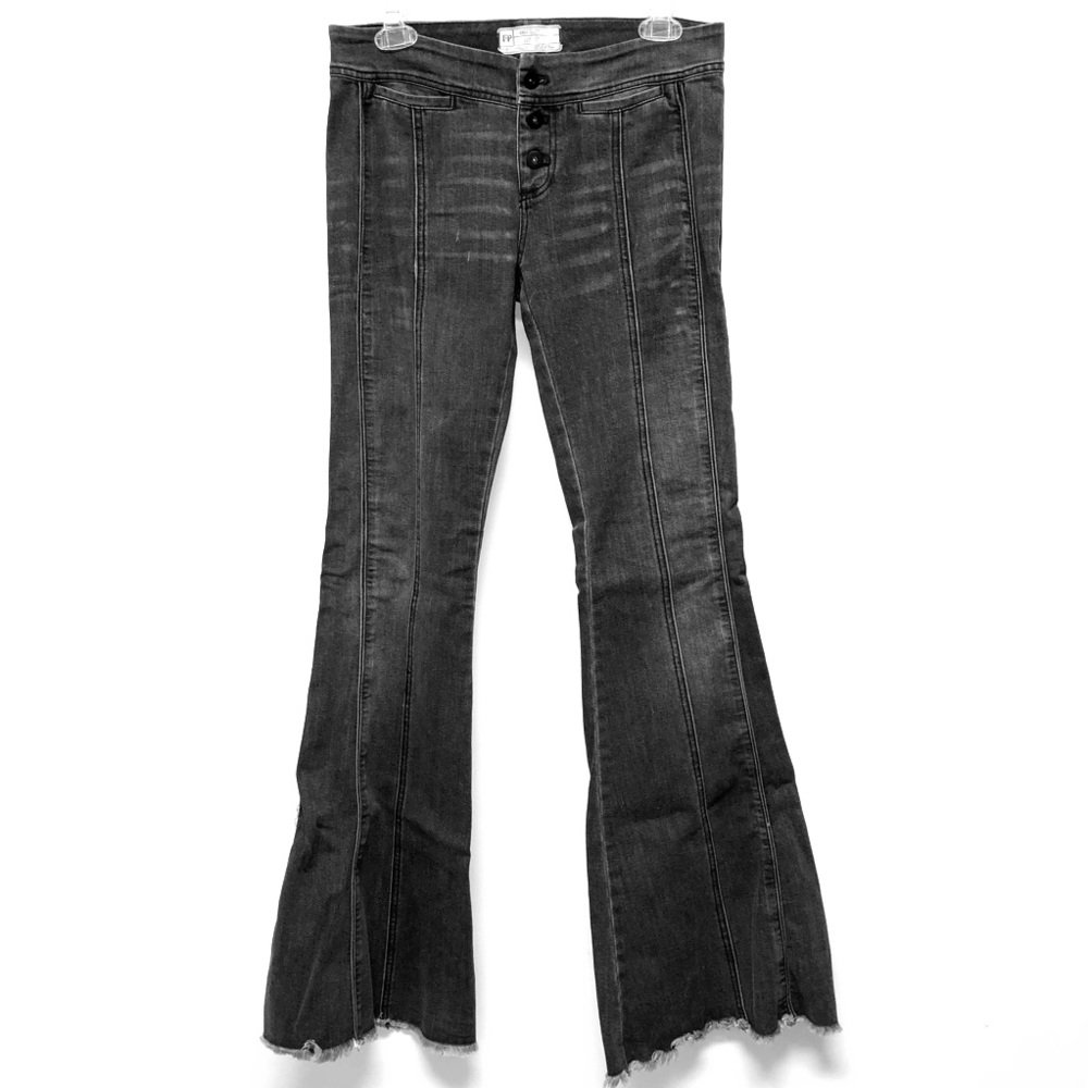 Free People Black Denim Low-rise Super Flares